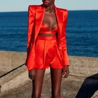Blazer 2 Piece Short Set Women Women Blazer Out Wear Short Trousers Set Sexy Red Blazer 3 Pieces Set For Ladies