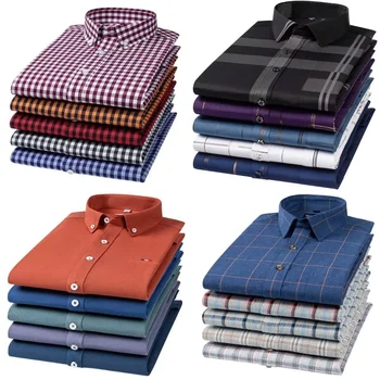 Wholesale 100% Cotton Men's Plaid Shirts Oxford Spinning Long Sleeves Plus Size Shirts Latest Factory Customized