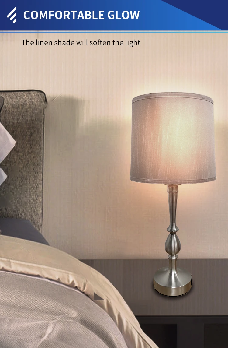 Simple style hotel bedroom light grey linen table lamp