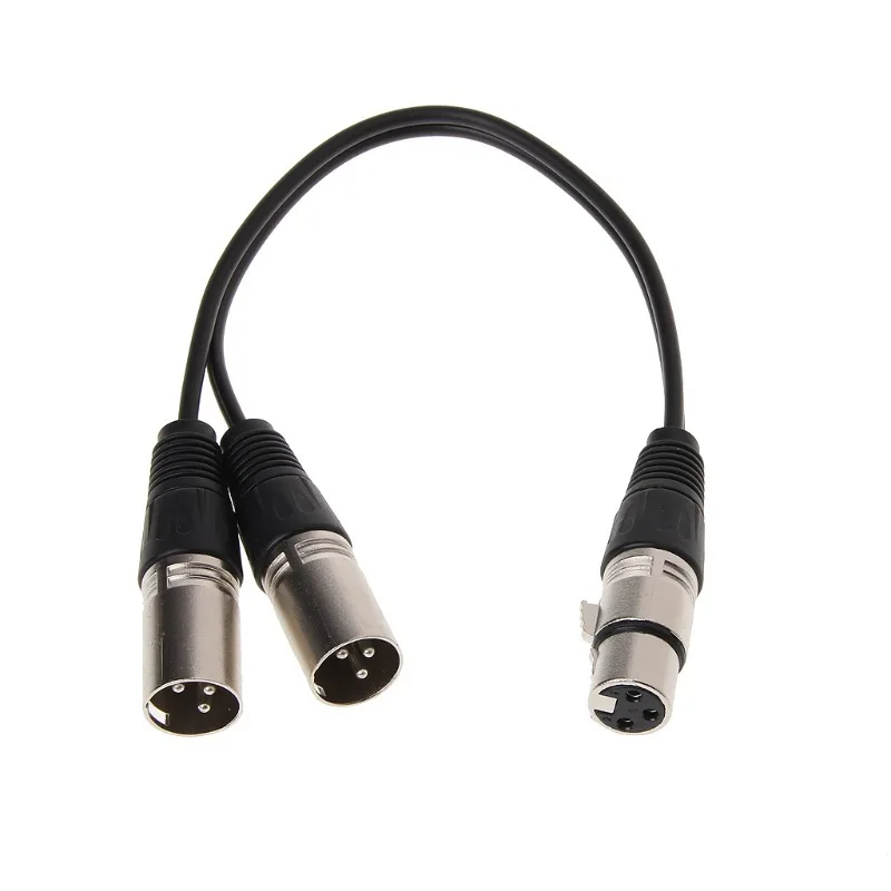 Computer Cables 1Ft 3Pin XLR Female Jack to 2 Male XLR Plug Y Splitter Adapter Cord MIC Microphone Audio Extension Adaptor Cable Wire Line Cable Length Black