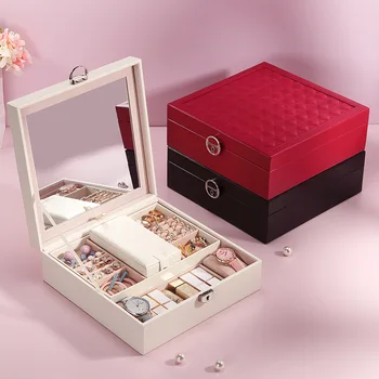 Flip Cover With Mirror Girls Jewelry Box Jewelry Organizer with Lock Portable Jewelry Storage Case For Women Girls Kids