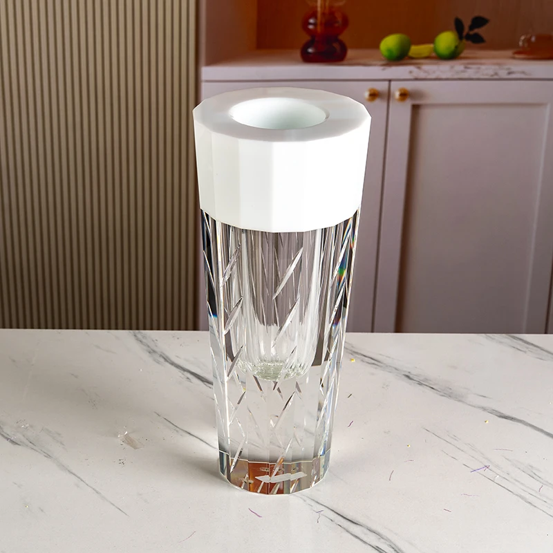 product new creative white edge slant line carving home decoration desktop ornament glass crystal vase-4