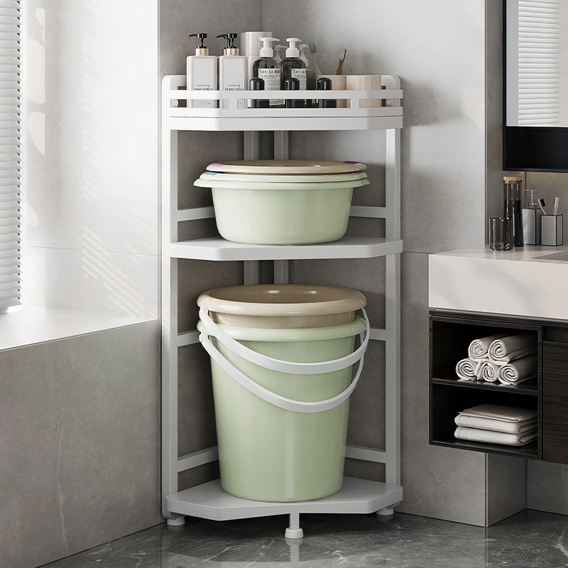 3 layer bathroom triangle movable storage rack Basin bucket shower corner shelf floor standing toiletries toothbrush cup holder