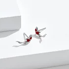 Red Earrings 925 Sterling Silver Small Goldfish Enamel Red Lucky Koi Stud Earrings