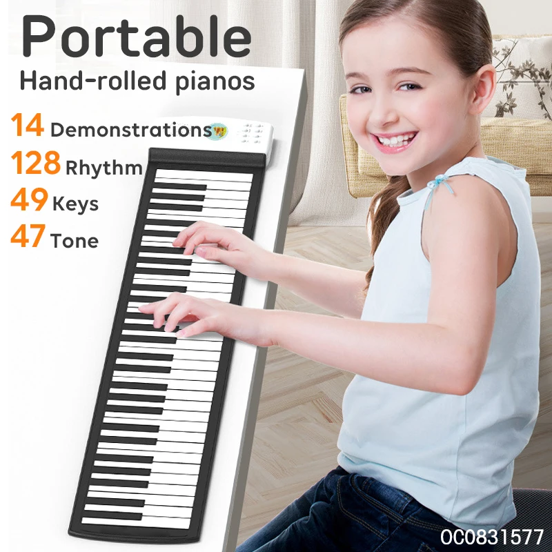 Foldable black white 49 keys customize keyboards music electronic piano mat toys
