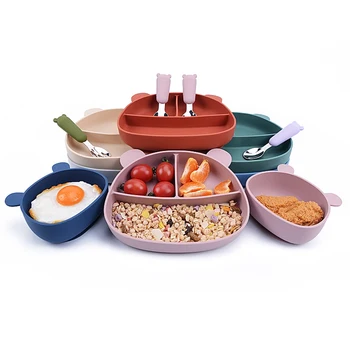 High Quality Food Grade BPA free Silicone Suction Plate and Bowls Soft silicone baby feeding set for Kids Toddler Gift