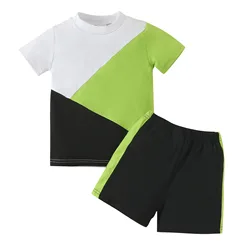 Hot sale summer toddler boys clothing sets casual stitching shorts two piece children outfits kids boys clothes