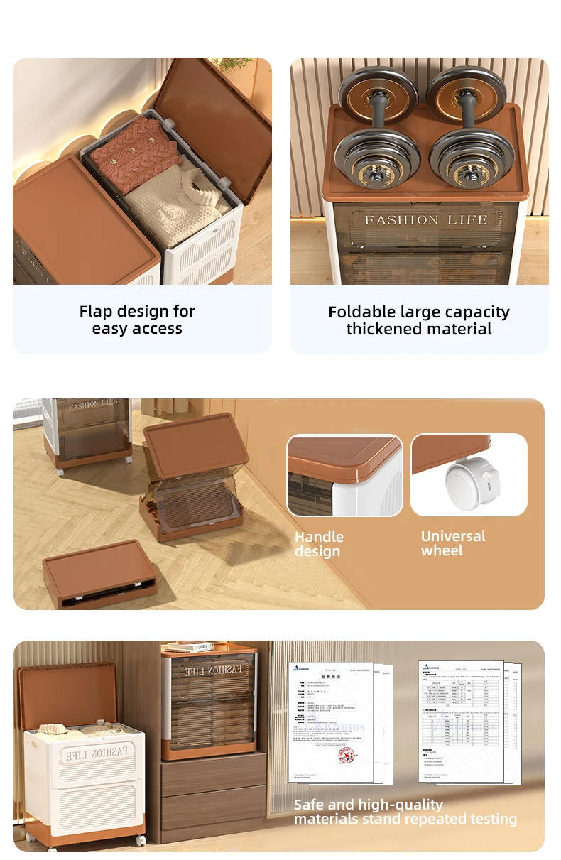 Wannuo Clothing/Bedding Storage Box Foldable Plastic Storage Box Visible Plastic Storage Box with Universal Wheels details