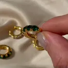 Green Earrings 18k Gold Vermeil Custom Rainbow Huggie 925 Silver Green Cz Hoop Earrings