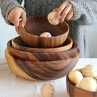 Bowl Brown Brown Acacia Wood Round Bowl Salad Food Mixed Frosted Wood Bowl Natural Food 4 Sizes Available Brown