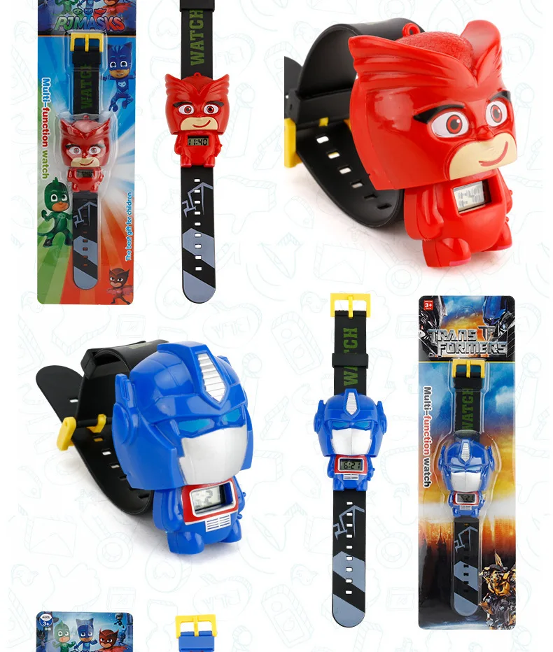 Hot selling Kids watch  Transformation toys for kids in Marvel cute shape  Spider-Man Q version children's toy gift