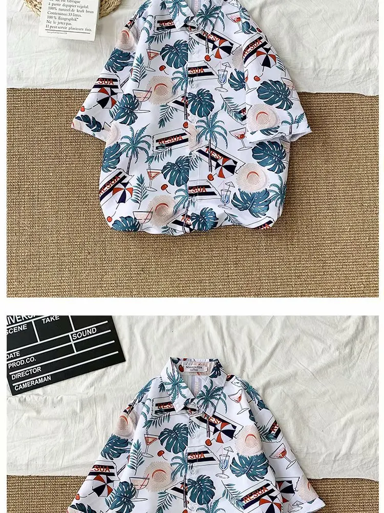 Summer Sublimation Printing Patterned Loose Beach For Leisure and Relaxed Short Sleeve Shirt With Floral For Couple
