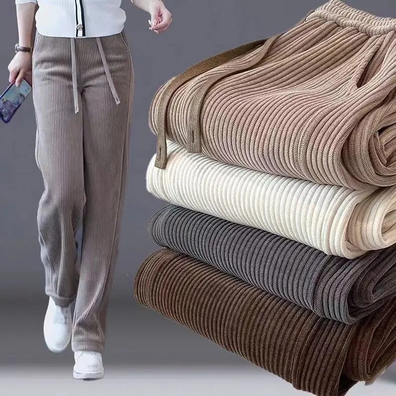 Women High Waisted Corduroy Trousers Cozy Warmth Versatile For Everyday And Festive Winter Looks main image 0