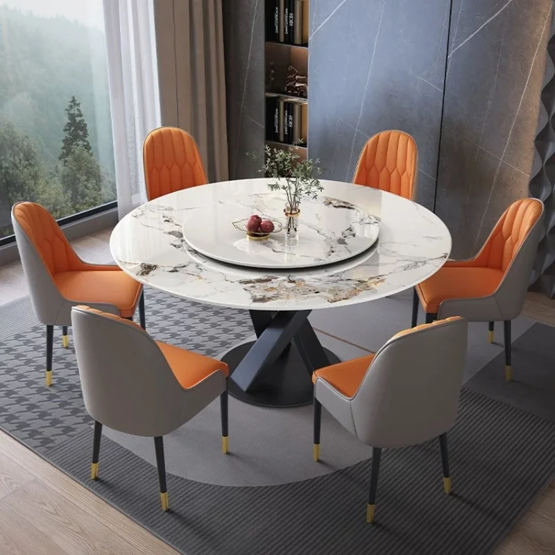 Sintered Stone Dinning Table Set For 6 Modern Simple Light Luxury Round Table With Turntable Home Apartment Restaurant Table