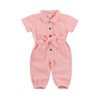 Baby Wholesale Long Sleeves 100% Cotton Pink Button Baby Clothing Rompers