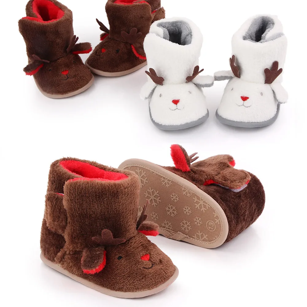 Winter Fluffy High Tube Warm Cotton Boots Baby Christmas Cute Cartoon Moose Toddler Shoes manufacture