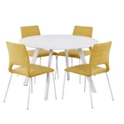 Furniture Supplier Chinese Home Furniture MDF Round Dining Table With White Powder Coated Legs