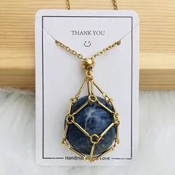 High quality crystal gold plated Woven mesh pocket stone necklace for women