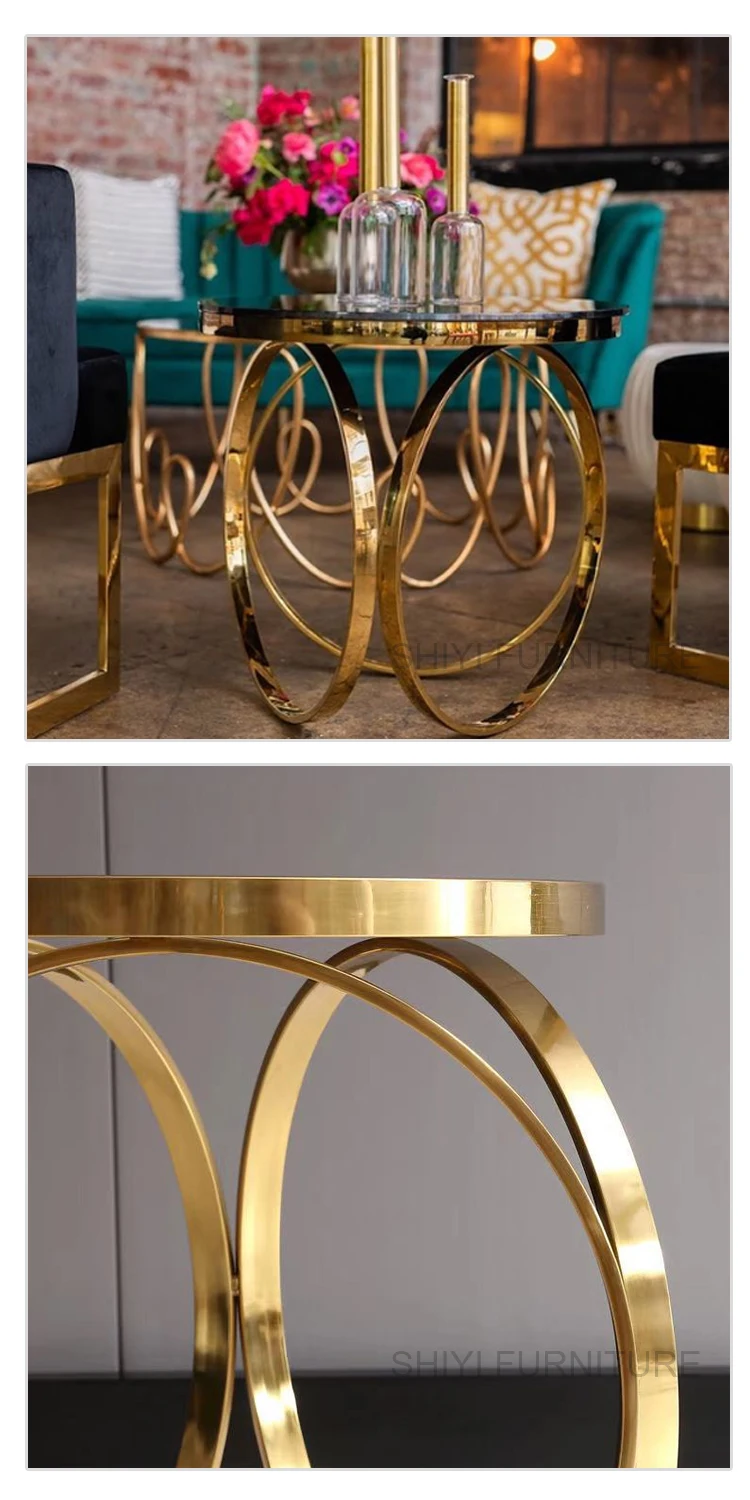 Gold ss round coffee table , side table for party