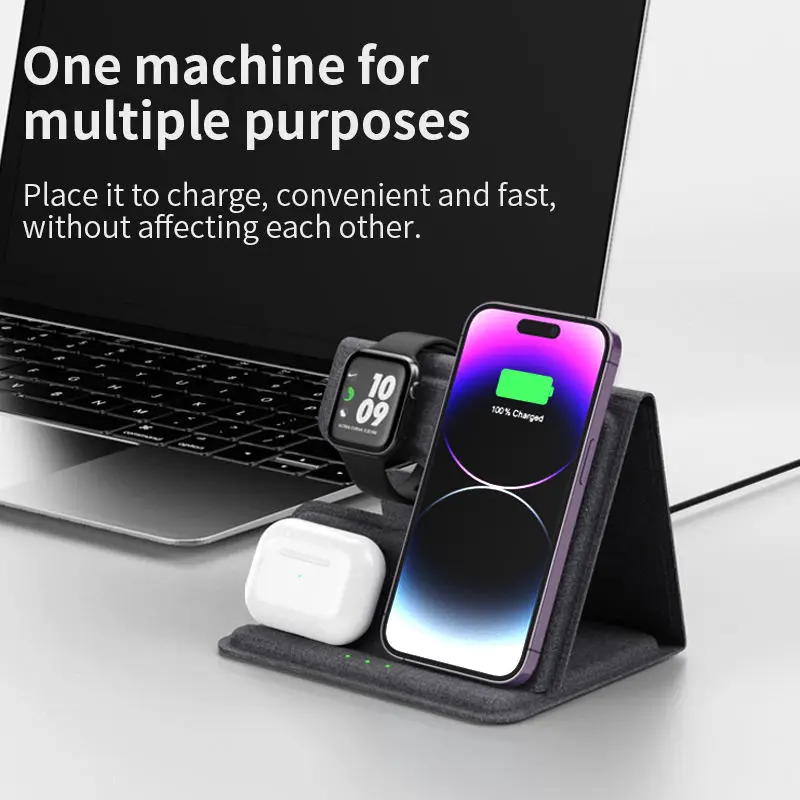 3 In 1 Wireless Desktop Fast Charger For Phone Watch Earbud Charging 15W Portable Wireless Charging Pad