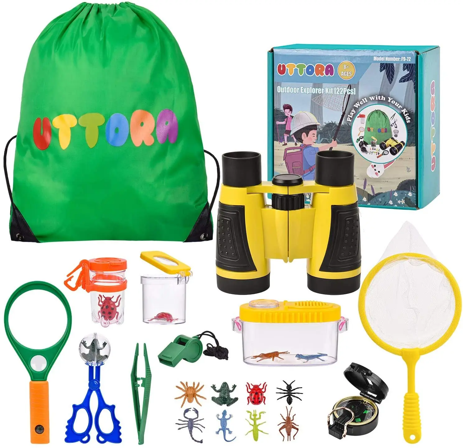 Flashlight Bug Catcher Kit with Binoculars Outdoor Explorer Kit Compass, 