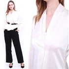 Silk Blouses Elegant Women V-neck Top 100% Silk Long Sleeve Shirt Casual Office Lady Satin Top Blouses