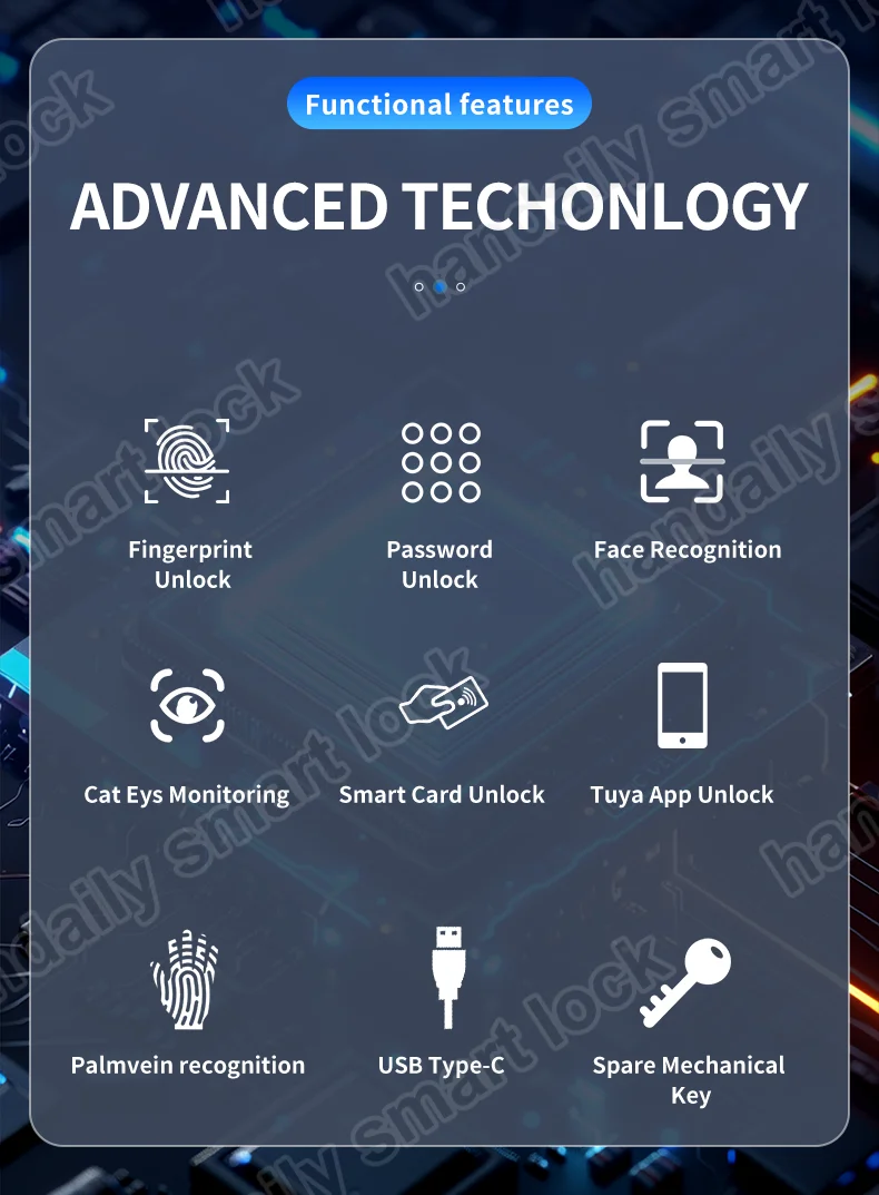 handaily wholesale automatic fingerprint tuya 3d face smart door lock for front door digital palm vein home security door lock f888-1