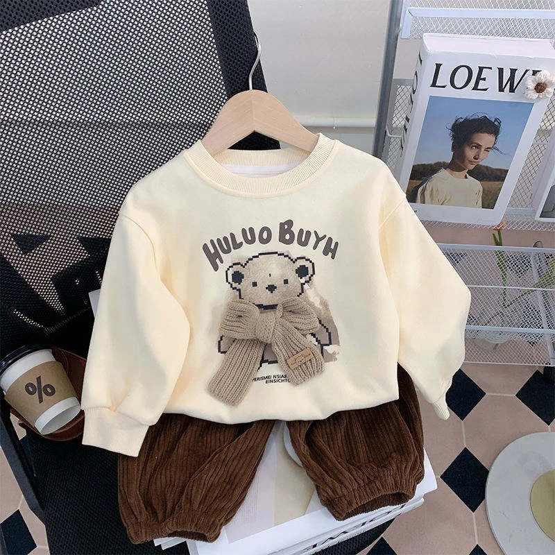 Wholesale Supplier Cotton Lovely 0-8 Ages Cartoon Long Sleeve Infant Top Pants 2-piece Outfits Unisex Baby Suit Spring Autumn