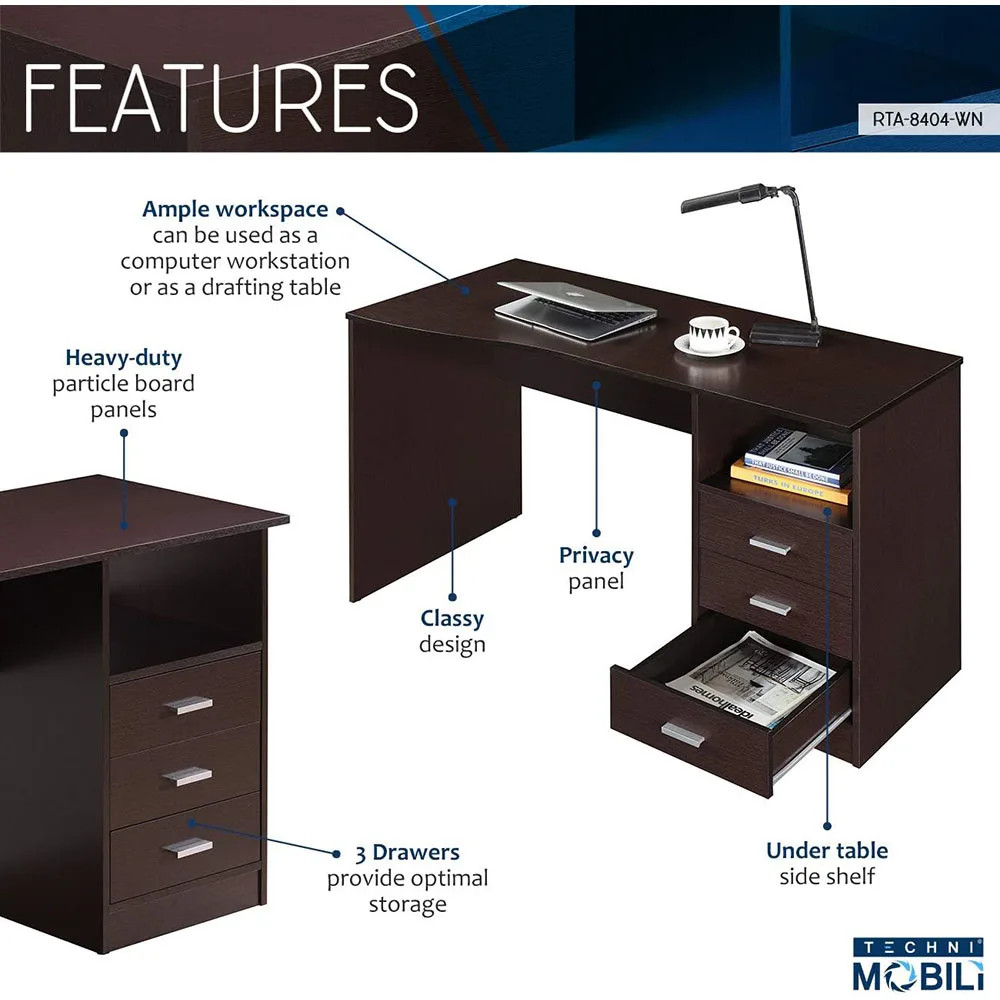 Modern 29.5\" x 23.6\" x 51.2\" Office Computer Desk with Multiple Wooden Drawers for Home Use manufacture