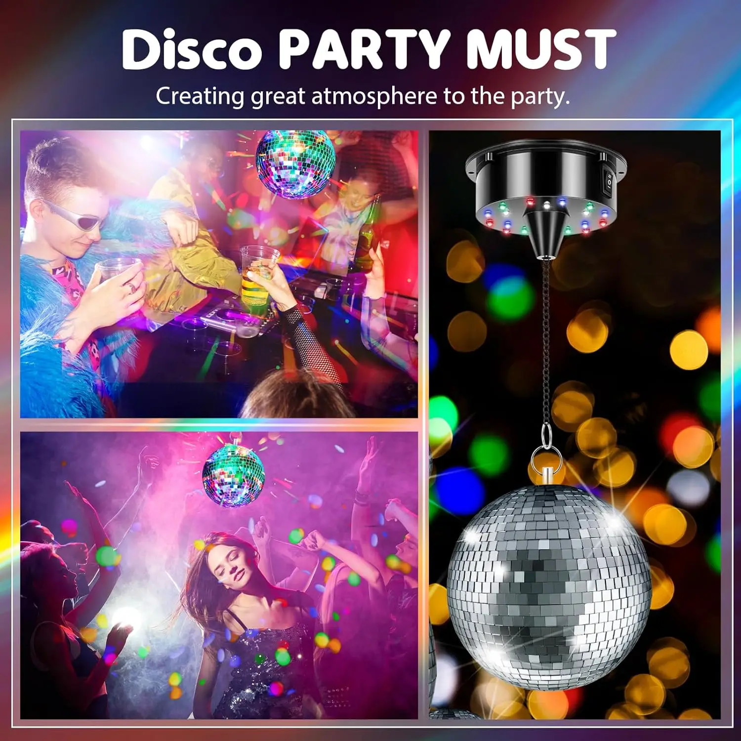 Tsinye Disco Ball with Motor Light Hanging Mirror Ball Batteries Powered Rotating Motor for Disco Party Decoration