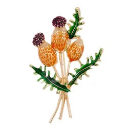 Korean Creative Alloy Gold Plated Green Plant Tree Flower Design magritte Pin Brooches