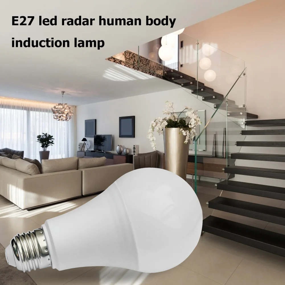 5/7/9/12W E27 LED Radar Bulb SMD5730 85-265V PIR Motion Sensor Courtyard Street White Light Plastic-Coated Smart Lamp Bulb