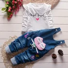 Childrens Clothing Autumn Childrens Clothing New Girl Suit Casual Denim Bib Two-piece Baby Girl