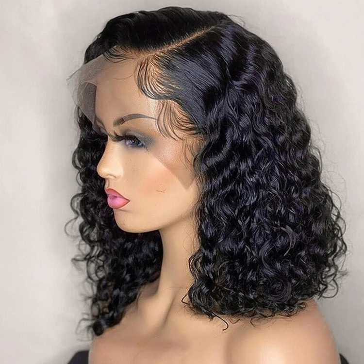 Short Deep Curly Hairstyles Bob Half Wig Brazilian 14 Inch Jerry Curl  Frontal Pre Plucked Human Hair Wigs For Black Women - Buy Deep Curly Human  Hair Wigs For Black Women,Cheap Human
