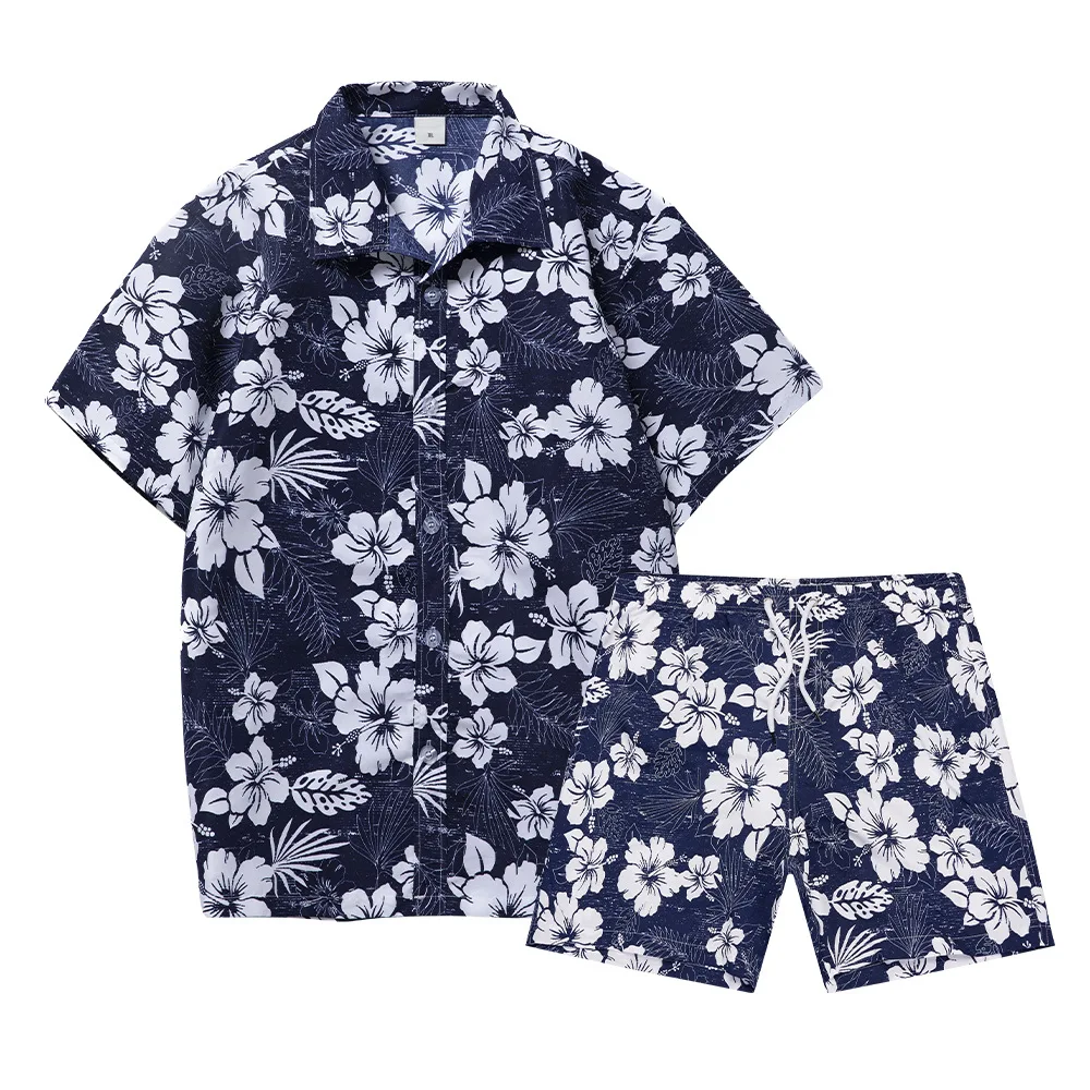 Ready to ship aloha beach mens set tropical casual button down hawaiian shirt and shorts sets