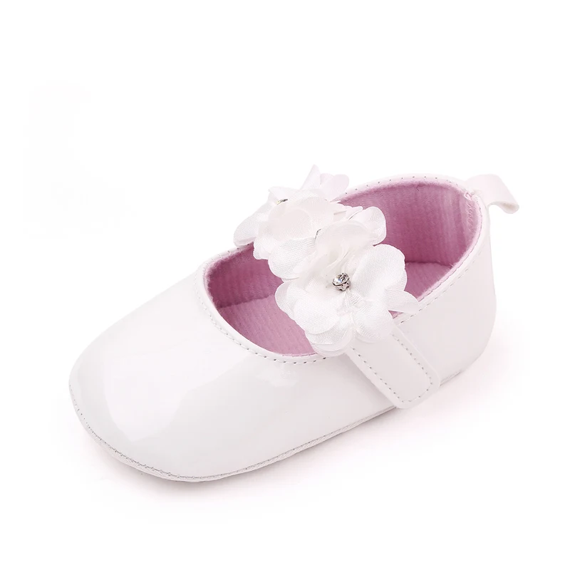 Solid Color Leather Rhinestones Flower Baby Girls Fashion Princess Small Leather Shoes for Toddler Shoes supplier