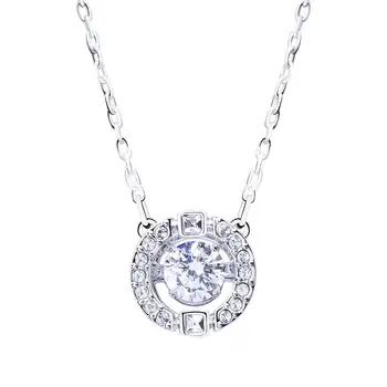 Custom 14K Gold Dancing Diamond In Rhythm Circle Halo Pendant 18" 925 sterling silver Necklace With Diamond