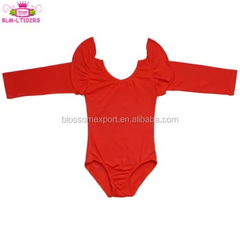 Long Sleeve Leotard Baby Fall Winter Clothes Toddler Girl Solid Red Long Flutter Sleeve Leotards For Christmas And Valentines