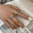 925 Retro 925 Sterling Silver White Gold Plated Portrait Engraved Open Rings