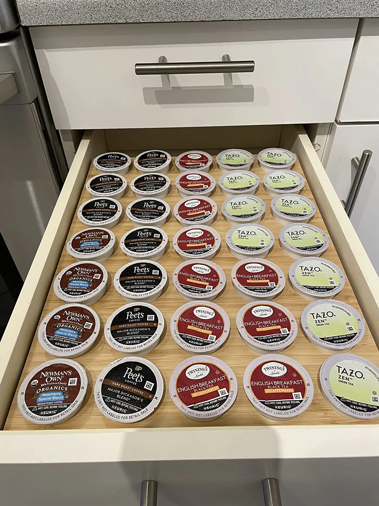 Coffee Pods Organizer Bamboo Pod Holder Storage for 35 Pods or Capsules For Counter Top Station Kitchen Drawer