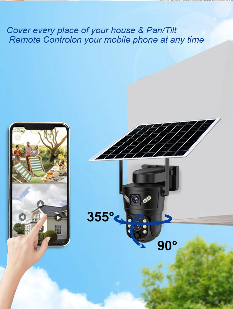 V380 pro 6MP户外无线摄像头ptz太阳能家用防水安全电池供电无线4g高清sim卡摄像头监控