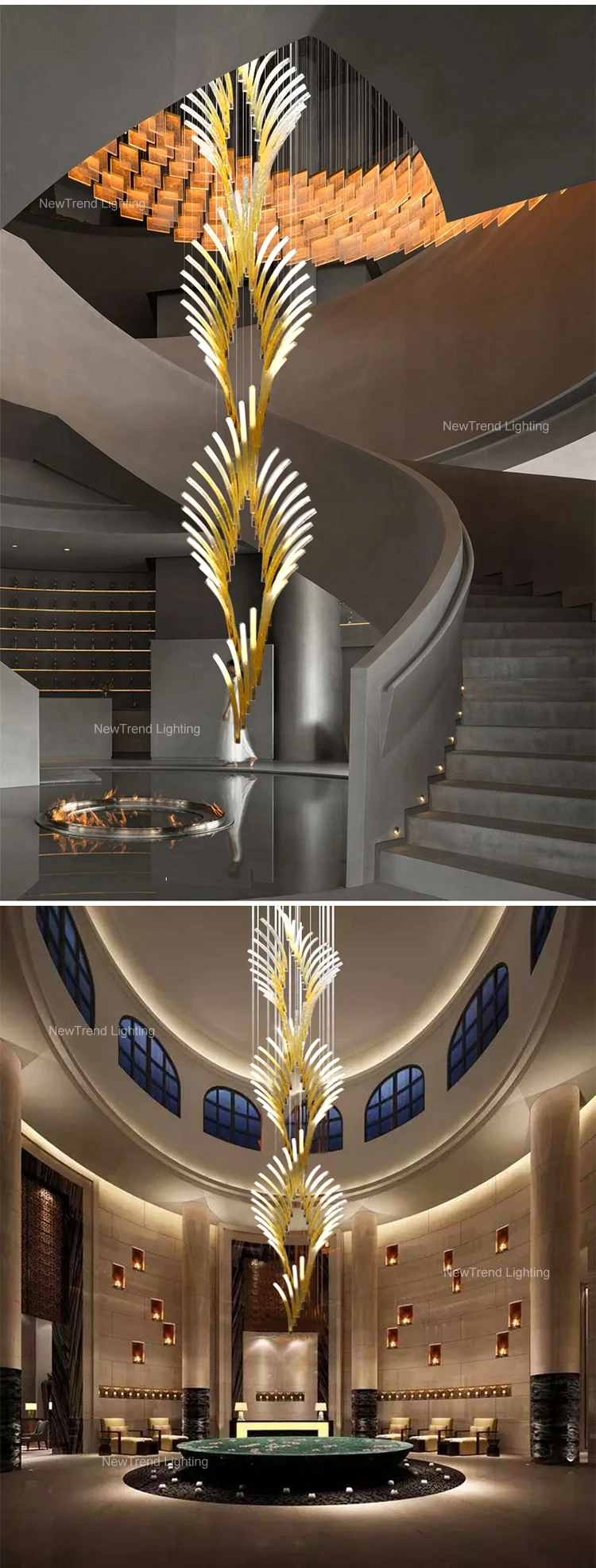 CPL-271 Luxury Style Indoor Ceiling Hanging Light Hotel Lobby Villa Staircase Gold Glass LED Chandelier supplier