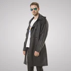 Men's PU Leather Autumn Long Windbreaker