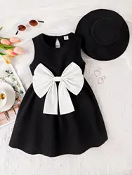 RTS 2023 summer toddler girls dresses black sleeveless vest dress+hat fashion casual children kids dresses