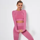 Gym Wear Clothing Long Sleeve T Shirt Fitness Yoga Seamless Crop Top Sports Top