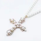 Pearl Necklace Fashionable Zirconia Stones White Pearl Necklace With Pearl Cross Pendant Jewelry Necklace
