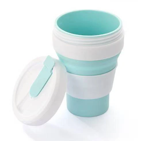 Fast shipping wholesale Spot  light blue creative  telescopic  silicone folding coffee cup