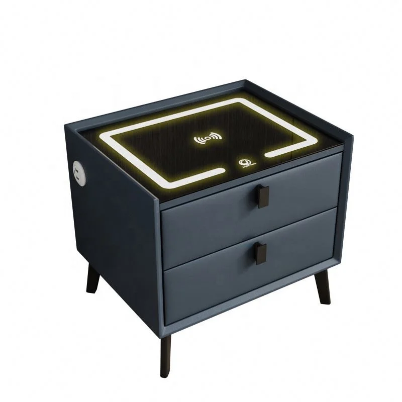 Best Seller Nordic Light Luxury Smart Bedside Table With Wireless Charging Speaker Sensor Light Led Solid Wood Bedside Cabinet