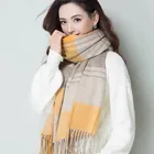 Women Wool Scarves Cashmere Scarves Wide Lattices Long Tassel Shawl Wrap Warm Blanket