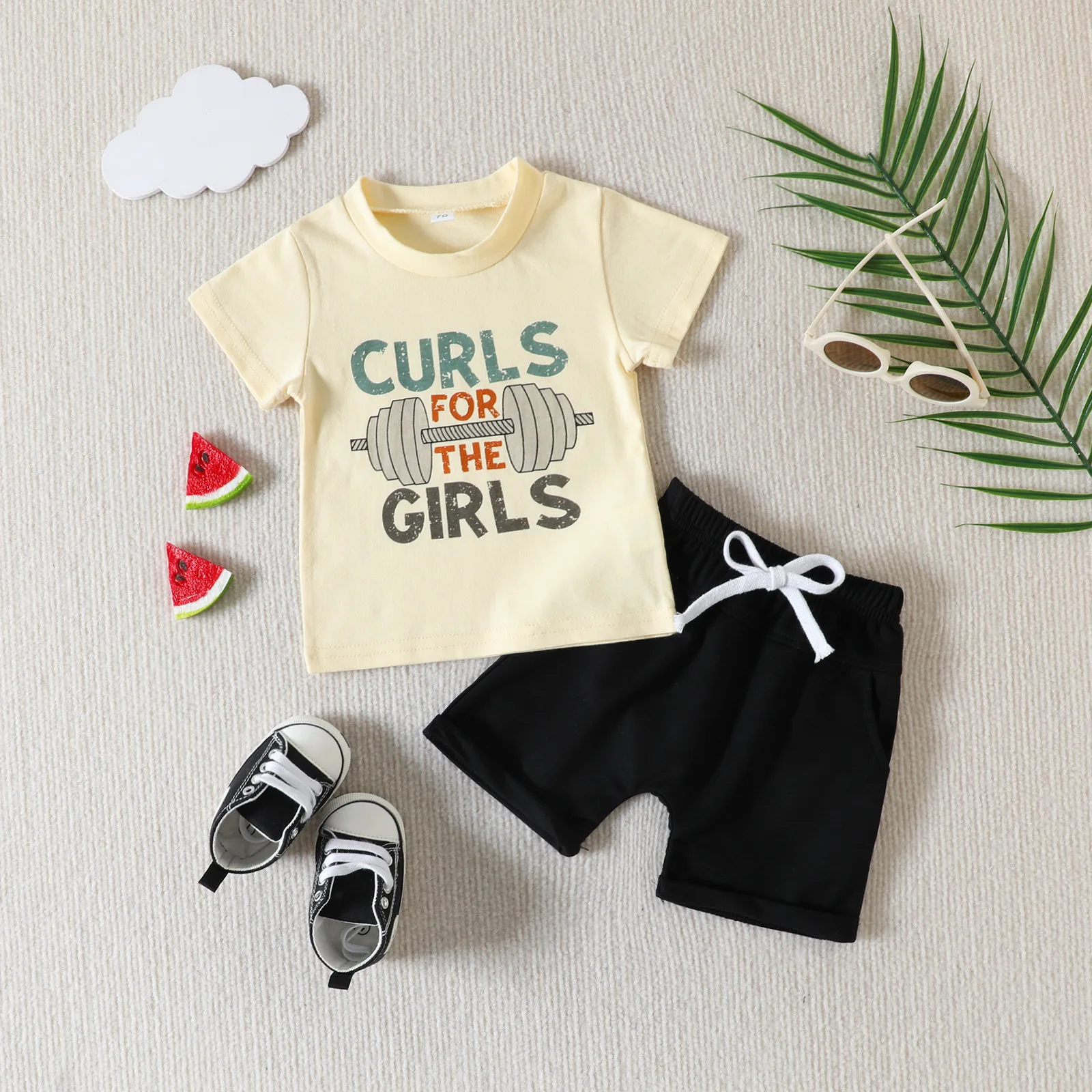 Wholesale newborn baby clothing sets short sleeve t-shirt+shorts two piece summer casual kids boys biker suits